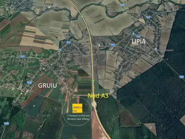 Vanzare teren intravilan 17100 mp cu PUZ dezmembrat in loturi de casa Gruiu Nod Autostrada A3  img 4